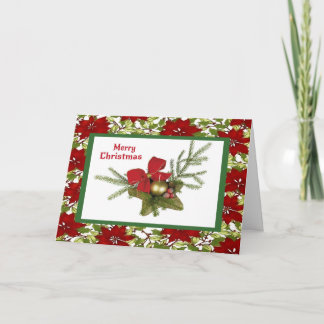 Cartes Pour Fêtes Annuelles Verdure de Noël sur l'arrière - plan de poinsettia