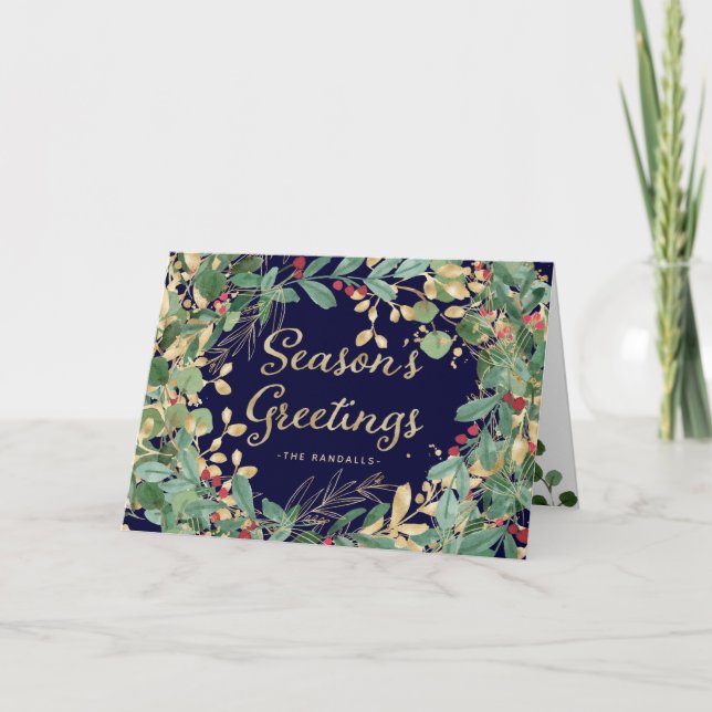 Cartes Pour Fêtes Annuelles Verdure dorée | BONNES FÊTES (Devant)