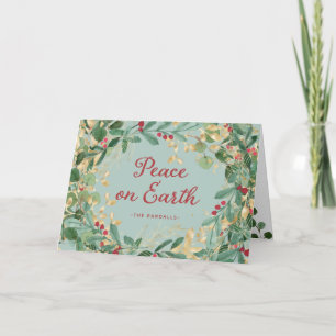 Cartes Pour Fêtes Annuelles Verdure dorée   Paix sur Terre