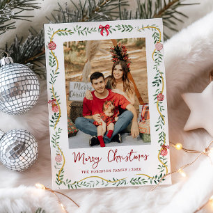 Cartes Pour Fêtes Annuelles Verdure et vaches minimes Joyeux Noël 1 Photo