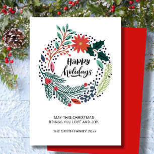 Cartes Pour Fêtes Annuelles Verdure rustique Poinsettia Rouge Fleur Wreath Chi