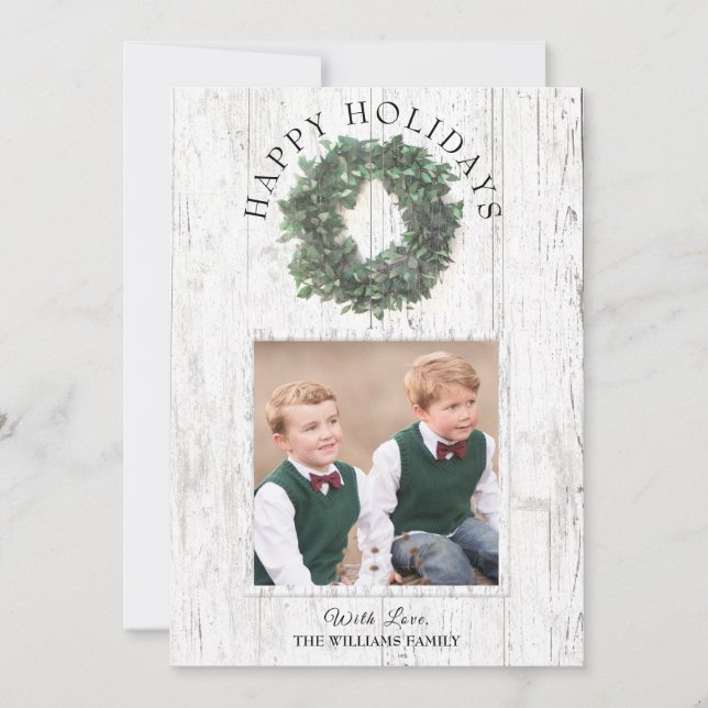 Cartes Pour Fêtes Annuelles Verdure rustique Wreath Family Deux Photos Happy (Devant)