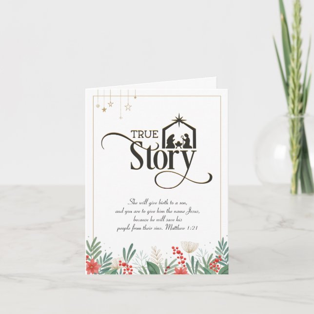 Cartes Pour Fêtes Annuelles Véritable histoire chrétienne Noël Bible Verse Fêt (Devant)