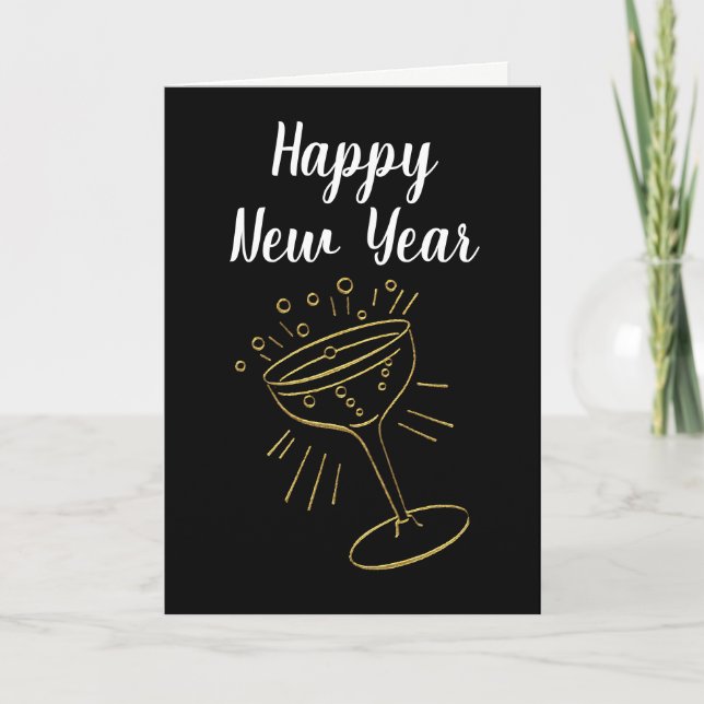 Cartes Pour Fêtes Annuelles Verre de Champagne d'or Bonne année (Devant)