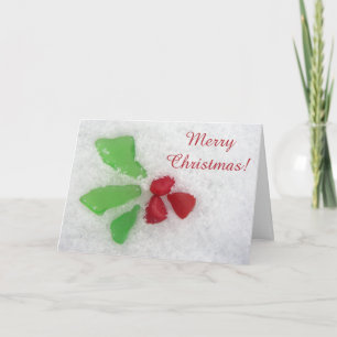 Cartes Pour Fêtes Annuelles Verre marin Holly sur neige - chrétien/catholique