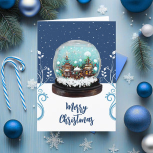 Cartes Pour Fêtes Annuelles Verre Snowball Village d'hiver Blue Christmas