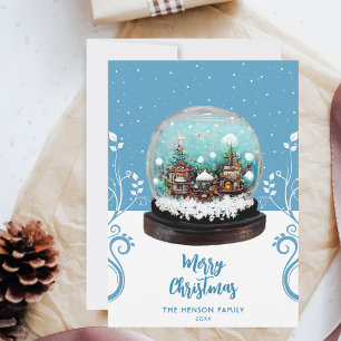 Cartes Pour Fêtes Annuelles Verre Snowball Village d'hiver Foliing Noël