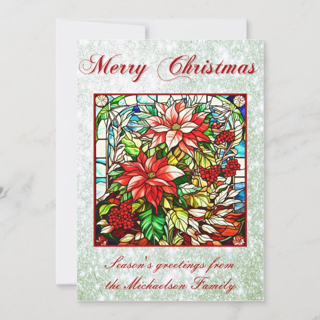 Cartes Pour Fêtes Annuelles Verre Trait Rouge Fleurs de Noël Parties scintilla (Devant)