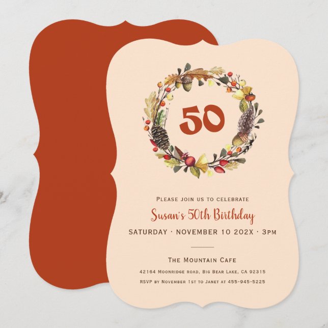 Cartes Pour Fêtes Annuelles Verrerie d'Automne Tout âge Anniversaire Invitatio (Devant / Derrière)