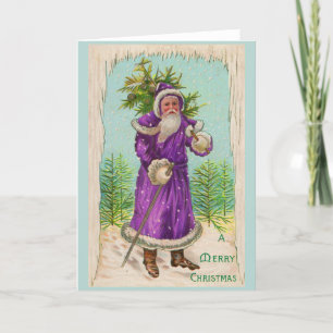 Cartes Pour Fêtes Annuelles vers 1910 Père Noël en robe violette