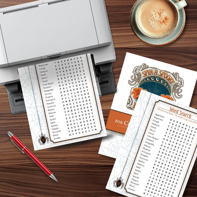 Cartes Pour Fêtes Annuelles Version imprimable Halloween Word Search Party (Instantly download the file. Print it at home or your favorite local print shop.)
