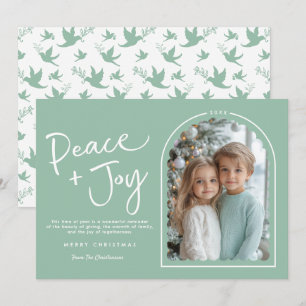 Cartes Pour Fêtes Annuelles Vert Blanc moderne Arc Paix Joie Photo Noël