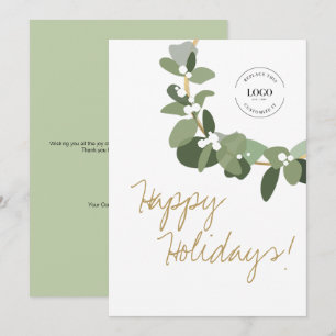 Cartes Pour Fêtes Annuelles Vert Blanc Moderne Wreath Logo d'entreprise Happy