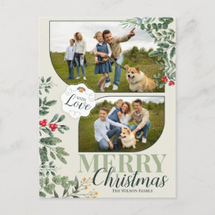Cartes Pour Fêtes Annuelles Vert Botanique Joyeux Noël 2 Photo de Famille