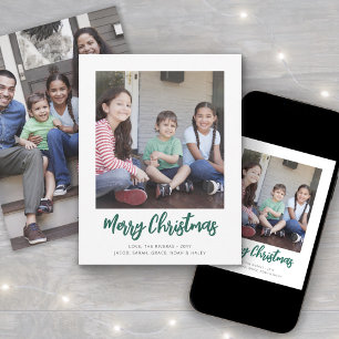 Cartes Pour Fêtes Annuelles Vert Brossé Script Joyeux Noël Simple Photo