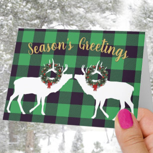 Cartes Pour Fêtes Annuelles Vert Buffalo Plaid Elk Silhouette Wreath Custom
