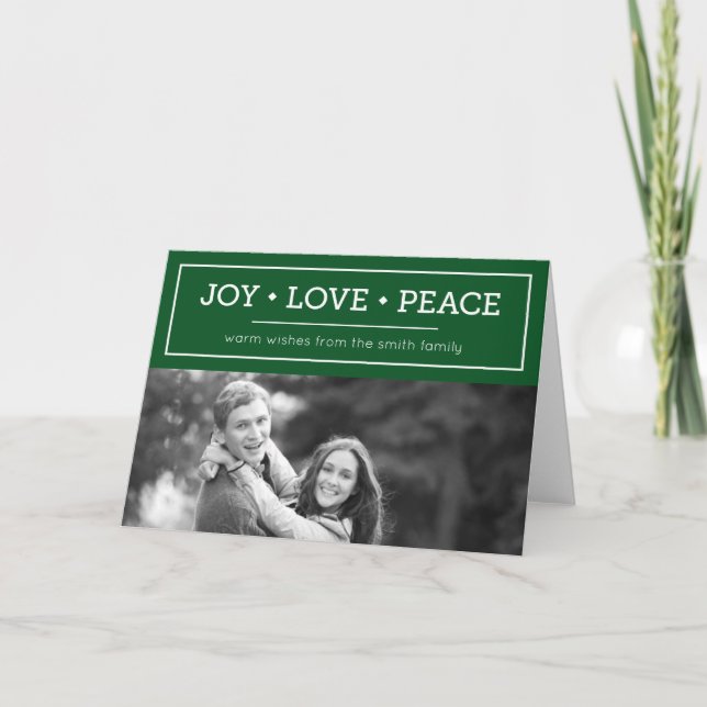 Cartes Pour Fêtes Annuelles Vert Chaleureux Souhaits Joie Amour Paix Photo de  (Devant)