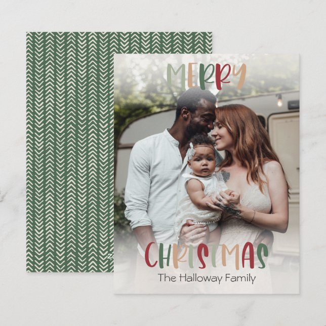 Cartes Pour Fêtes Annuelles Vert couleur Noël brillant photo complète (Devant / Derrière)