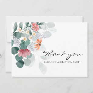 Cartes Pour Fêtes Annuelles Vert élégant fleur sauvage eucalyptus merci
