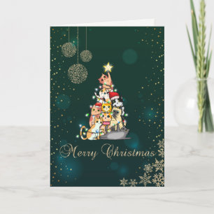 Cartes Pour Fêtes Annuelles Vert Élégant, Pin de chat, Pneus de neige