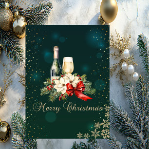 Cartes Pour Fêtes Annuelles Vert Élégant, Pneus, Vin Poinsettia