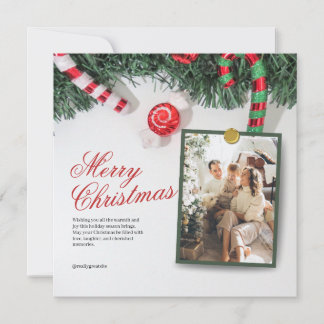 Cartes Pour Fêtes Annuelles Vert et Rouge avec Joyeux Noël Photocentrique Ce