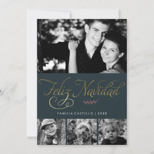 Cartes Pour Fêtes Annuelles Vert foncé et or Feliz Navidad Photo