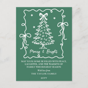 Cartes Pour Fêtes Annuelles Vert foncé Joyeux & Clair Blanc Arbre Dessiné à la