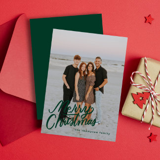 Cartes Pour Fêtes Annuelles Vert foncé Moderne tendance Joyeux Noël Photo