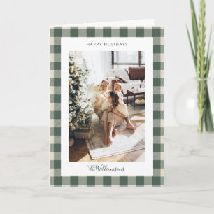Cartes Pour Fêtes Annuelles Vert forêt carreaux rustique photo Noël plié