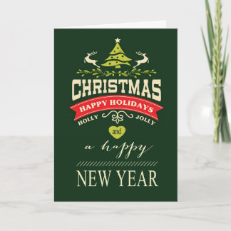 Cartes Pour Fêtes Annuelles Vert gai de la typographie | de Noël de rétro houx