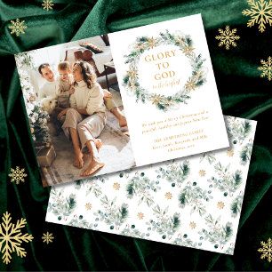Cartes Pour Fêtes Annuelles Vert hiver or moderne Noël religieux