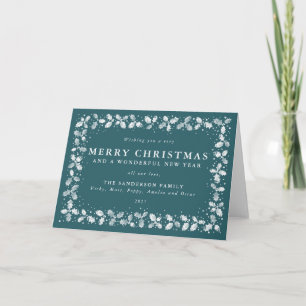 Cartes Pour Fêtes Annuelles Vert imprimé Holly+Berries Bordure Joyeux Noël