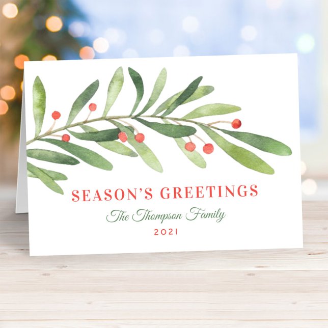 Cartes Pour Fêtes Annuelles Vert Joyeuses Fêtes Vert Rouge Végétation hivernal (Créateur téléchargé)