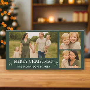Cartes Pour Fêtes Annuelles Vert Joyeux Noël 3 Photo Élégante Botanique