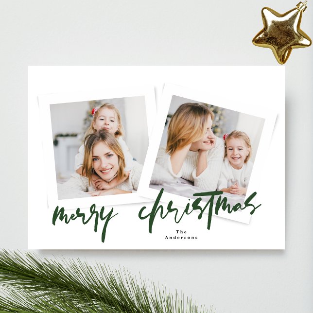 Cartes Pour Fêtes Annuelles vert moderne & blanc merry noël multi photo (Créateur téléchargé)