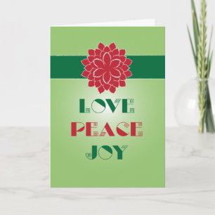 Cartes Pour Fêtes Annuelles Vert moderne et rouge Amour, Paix, Joie citation