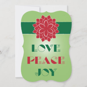 Cartes Pour Fêtes Annuelles Vert moderne et rouge Amour, Paix, Joie citation