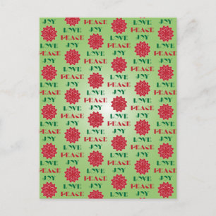 Cartes Pour Fêtes Annuelles Vert moderne et rouge Amour, Paix, Joie citation