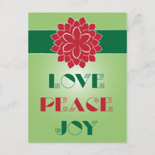 Cartes Pour Fêtes Annuelles Vert moderne et rouge Amour, Paix, Joie citation