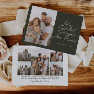 Cartes Pour Fêtes Annuelles Vert moderne Feliz Navidad Script Noël