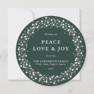Cartes Pour Fêtes Annuelles Vert Rond Éclairage Paix Amour + Joie