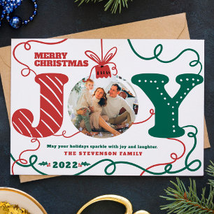 Cartes Pour Fêtes Annuelles Vert rouge traditionnel Joie photo Noël