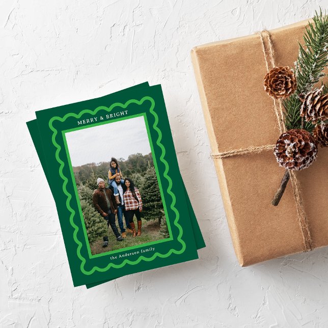 Cartes Pour Fêtes Annuelles Vert sur vert Simple Châtelet Photo Cadre (Créateur téléchargé)