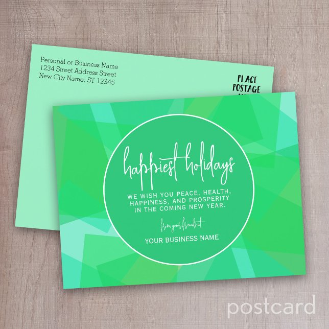 Cartes Pour Fêtes Annuelles Vert transparent Abstrait moderne - le plus heureu (Business Holiday Postcard )