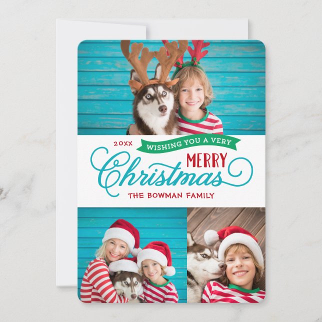 Cartes Pour Fêtes Annuelles Very Merry Christmas Script 3 photo (Devant)