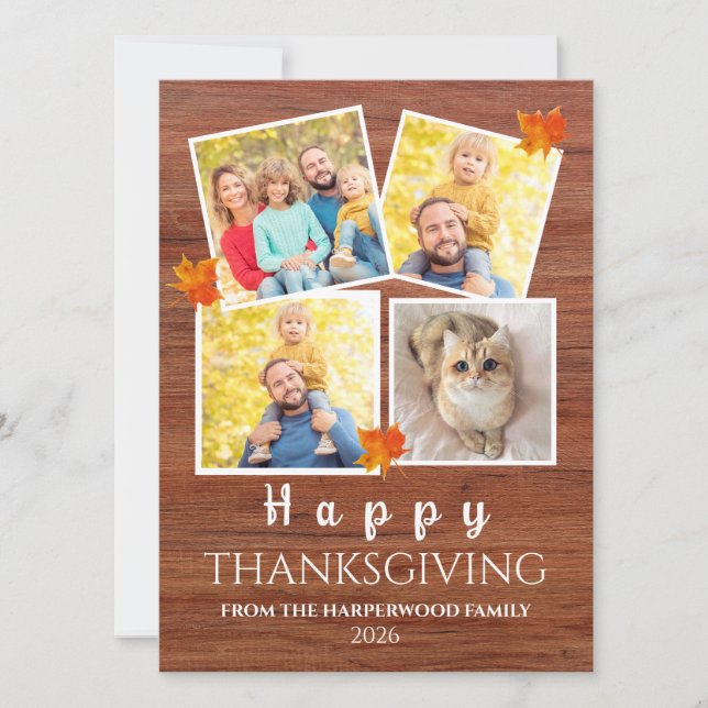Cartes Pour Fêtes Annuelles Very Thankful | Fall thanksgiving family 4 photo H (Devant)