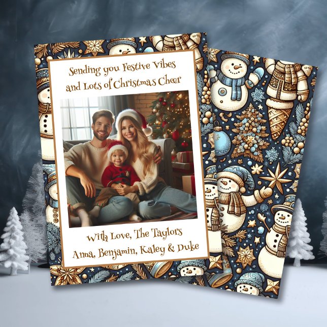 Cartes Pour Fêtes Annuelles Vibes festives et Noël Cheer Family Photo (Créateur téléchargé)