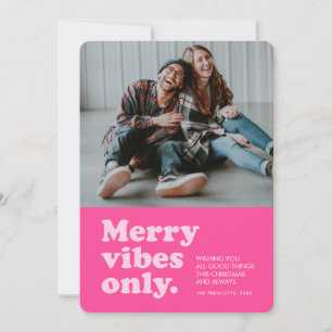 Cartes Pour Fêtes Annuelles Vibes joyeuses rétro rose chaud photo unique Noël