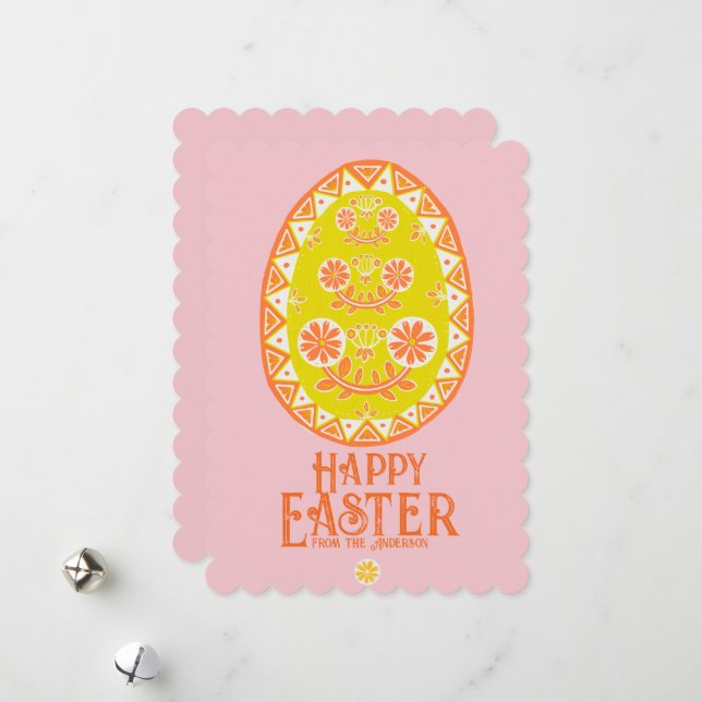 Cartes Pour Fêtes Annuelles Vibrant Art populaire traditionnel Oeuf de Pâques  (Devant/Arrière en situation)